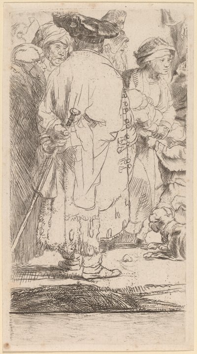 The Man with a Cane (Fragment from the Hundred Guilder Print) av Rembrandt van Rijn and William Baillie