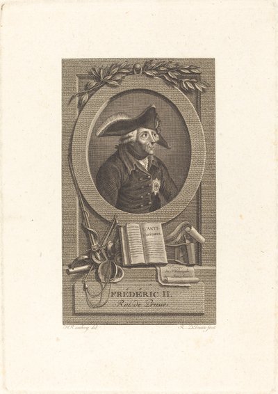 Fredrik den store, konge av Preussen av Remi Henri Joseph Delvaux after Johann Heinrich Ramberg