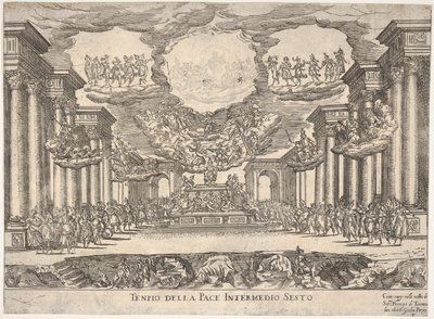 Sjette mellomspill: fredens tempel Intermedio sesto: tempio della pace, fra serien S..., 1608. av Remigio Cantagallina