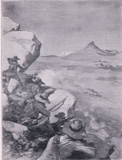 Boere skyter på General Frenchs tog (litho) av René Bull