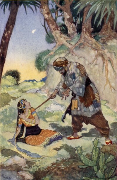 Han begynte å slå henne så dårlig at hun ropte på hjelp (farge litho) av René Bull