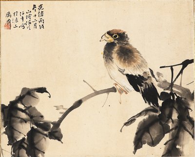 Fugl på en gren, 1886 av Ren Yi