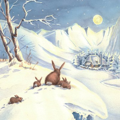Kaninfamilie på en snøfull natt av Renate Holzner