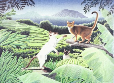 Bali, 2002, Fargeblyanttegning på papir av Rene Boin