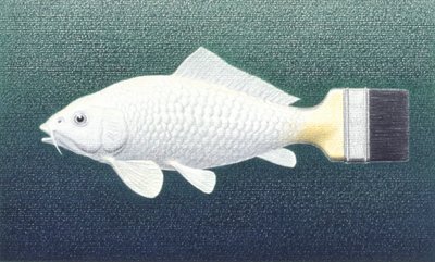 Brushfish, 2003, Fargeblyanttegning på papir av Rene Boin