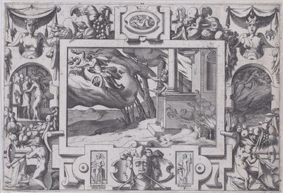 Medea flykter fra Jason Det korthendte sverdet Jason forfølger henne, men kan ikke leve..., 1563. av Rene Boyvin