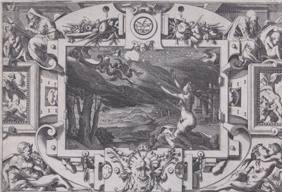 Medea and Her Chariot Drawn by Dragons Rullet og naken på en mørk natt, på et øde sted..., 1563. av Rene Boyvin