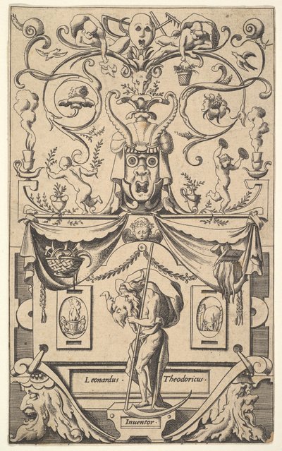Panel med figur av Saturn, plate 1, ca. 1550-65. av Rene Boyvin