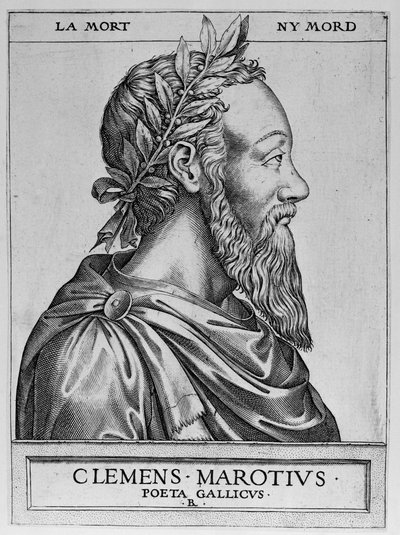 Portrett av Clement des Marets kalt Marot (1496-1544), fransk poet - Clement Marotius poeta gallicus gravering av Rene Boyvin 1576 - av Rene Boyvin