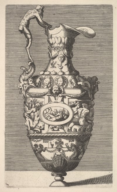 Vase med en elvegud i en oval medaljong, 1600-tallet. av Rene Boyvin