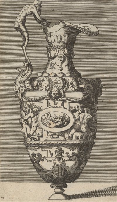 Vase med en elvegud i en oval medaljong, sent på 1600-tallet. av Rene Boyvin