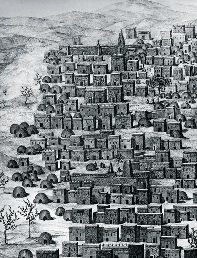 Utsikt over byen Timbuktu, Mali, gravering fra reiser gjennom Sentral-Afrika til Timbuctoo, av Rene Caillie (1799-1838) mellom 1824 og 1828, Afrika av Rene Caillie