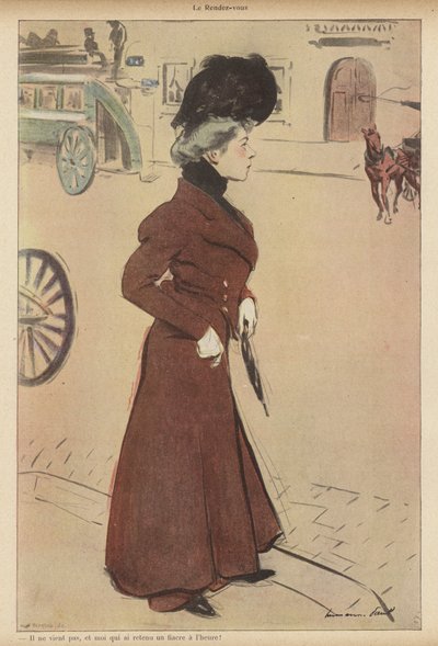 Kvinne reiste seg på et planlagt møte (farge litho) av Rene George Hermann Paul