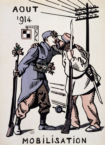 August 1914, Mobilisering - tegning av Herman Paul, i "" Krigskalender"" utg. 1916 av Rene George Hermann Paul