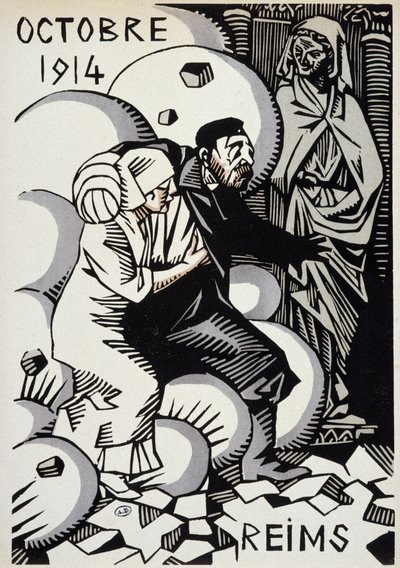 Oktober 1914, Reims - tegning av Herman Paul - i "" War Calendar of War"" utg. 1916 av Rene George Hermann Paul