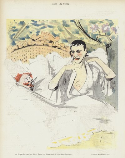 Bryllupsnatt. Illustrasjon for Le Rire av Rene George Hermann Paul
