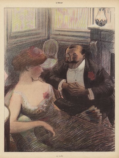 Winter: the Flirt (farge litho) av Rene George Hermann Paul