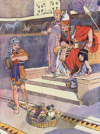 En liten egypter under Ramses II (farge litho) av Rene Vincent