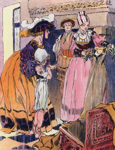En liten jente i renessansens tidsalder (farge litho) av Rene Vincent