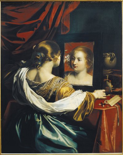 Forfengelighet eller ung kvinne på toalettet hennes, ca. 1626 av Renieri
