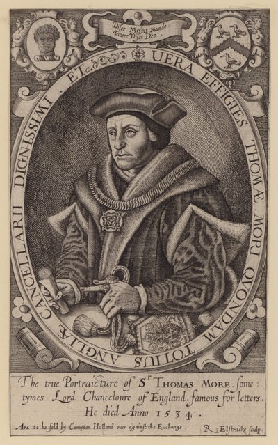 Sir Thomas More , engelsk advokat, statsmann, filosof og humanist (gravering) av Renold (after) Elstrack