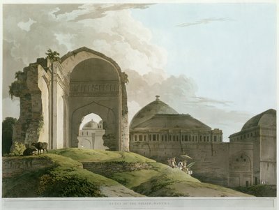 Ruinene av palasset i Madurai, gravert av Thomas og William (1769-1837) Daniell, utgitt 1798 (farge litho) av Rev. Edward Thomas Daniell