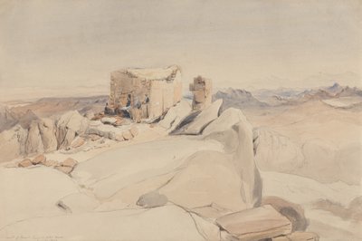 Toppen av Sinai-fjellet eller Jebel Musa, 1840 (wc, grafitt og kroppsfarge på beige vevd papir) av Rev. Edward Thomas Daniell