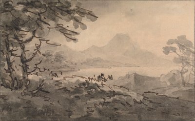 En innsjø med fjell som reiser seg utover av Rev. William Gilpin