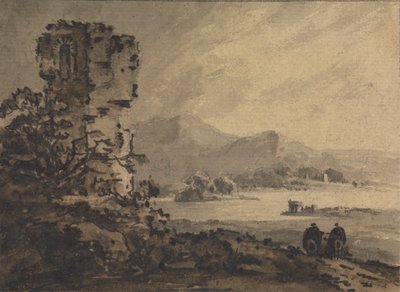 Klassisk landskap med to figurer på hesteryggen til høyre av Rev. William Gilpin