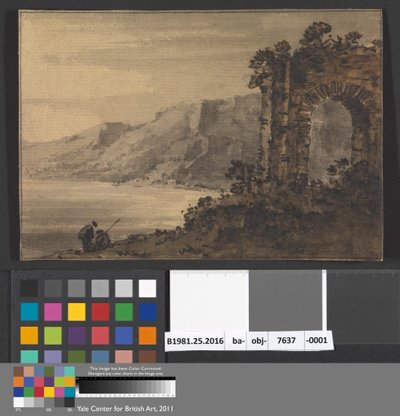 Klassisk landskap med to figurer ved innsjøen av Rev. William Gilpin