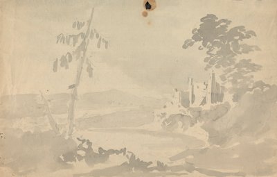 Landskap med slott og elv av Rev. William Gilpin