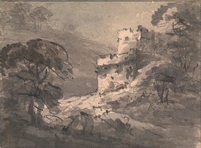 Landskap med et ødelagt slott til høyre av Rev. William Gilpin