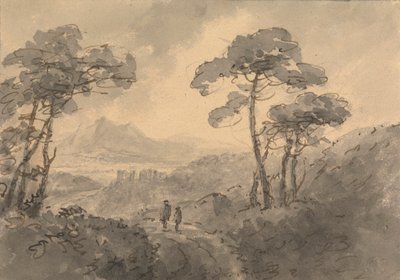 Fjelllandskap med to figurer på en svingete vei av Rev. William Gilpin