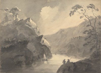 Fjelllandskap med svingete elv og slott av Rev. William Gilpin