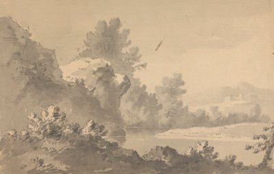 Elvelandskap med slott i det fjerne av Rev. William Gilpin