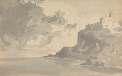 Skisse med et slott på en fjelltopp av Rev. William Gilpin