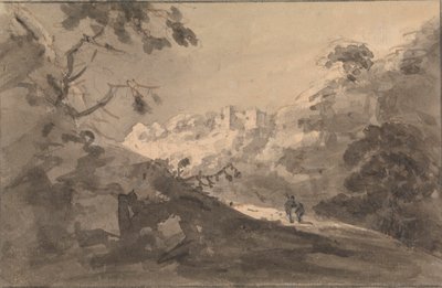 To figurer på en vei med slott i sentrumsavstand av Rev. William Gilpin