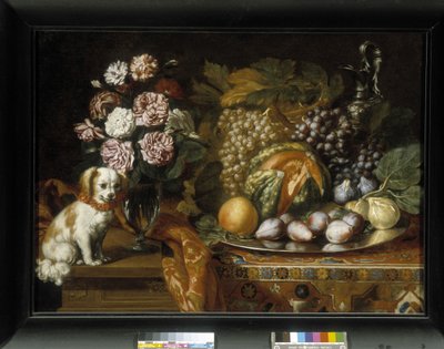 Stilleben med dvergspaniel (olje på lerret) av Reynaud Levieux