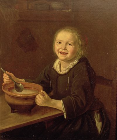Gutt spiser grøt (olje på lerret) av Reynier Fransz Hals