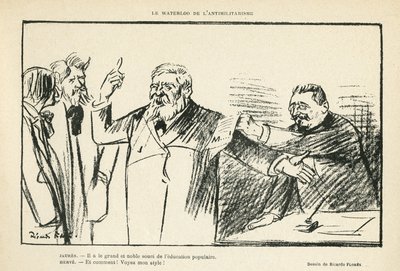 Illustrasjon av Ricardo Flores (1878-1918) i Le Rire, 27/07/12 - Antimilitarismens Waterloo - Antimilitarisme - Jaures Jean, Herve Gustave (1871-1944) av Ricardo Flores