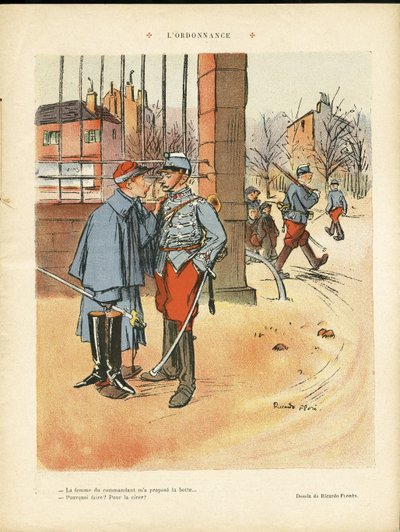 Illustrasjon av Ricardo Flores (1878-1918) i The Rire, 05/06/09 - The Ordinance - Armee, Urban Architecture, Love av Ricardo Flores