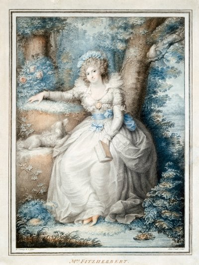 Fru Fitzherbert (farge litho) av Richard (after) Cosway