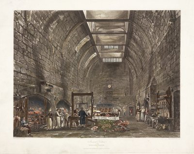 'Ancient Kitchen Windsor Castle', tidlig på 1800-tallet av John Pardon