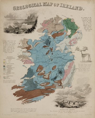 'Geologisk kart over Irland', ca 1850-tallet av John Pardon