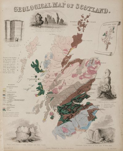 'Geologisk kart over Skottland', ca 1850-tallet av John Pardon