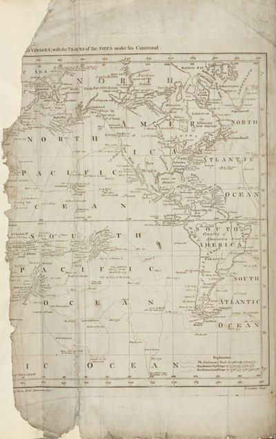 Kart over Cooks reiser, ca 1780 av John Pardon