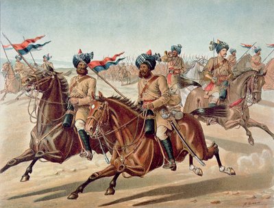 Scouts of the 10th Bengal Lancers (field Service Kit), den anglo-indiske hæren på 1880-tallet (farge litho) av Richard (after) Simkin