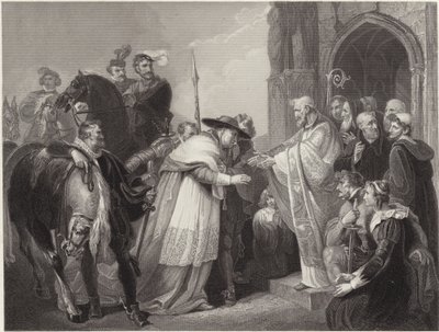 Kardinal Wolsey ved Leicester Abbey (gravering) av Richard (after) Westall