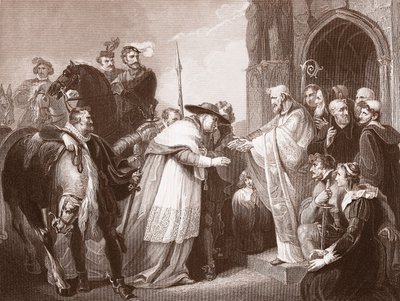 Kardinal Wolsey ved Leicester Abbey, gravert av R. Walther (litho) av Richard (after) Westall