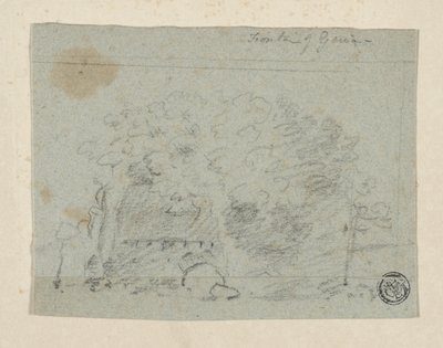Skisse av trær nær broen (kull og grafitt på blått papir, tippet på kremvevet papir) av Richard (attr.to) Wilson